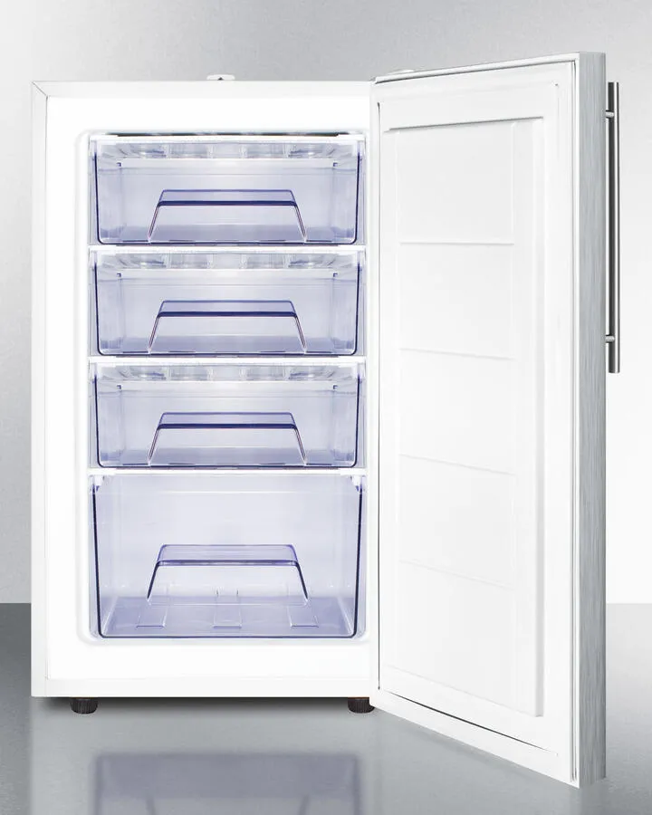 Summit FS407L7SSHV Commercially Listed 20 Wide Counter Height All-Freezer. -20 C Capable With A Lock. Stainless Steel Door. Thin Handle And White Cabinet