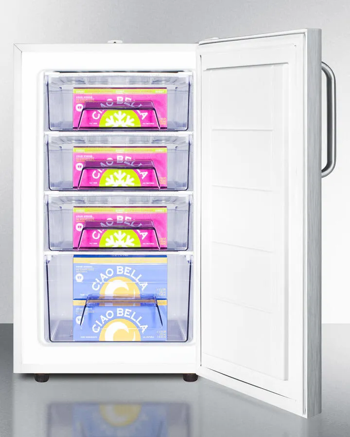 Summit FS407L7SSTB Commercially Listed 20 Wide Counter Height All-Freezer. -20 C Capable With A Lock. Stainless Steel Door. Towel Bar Handle And White Cabinet