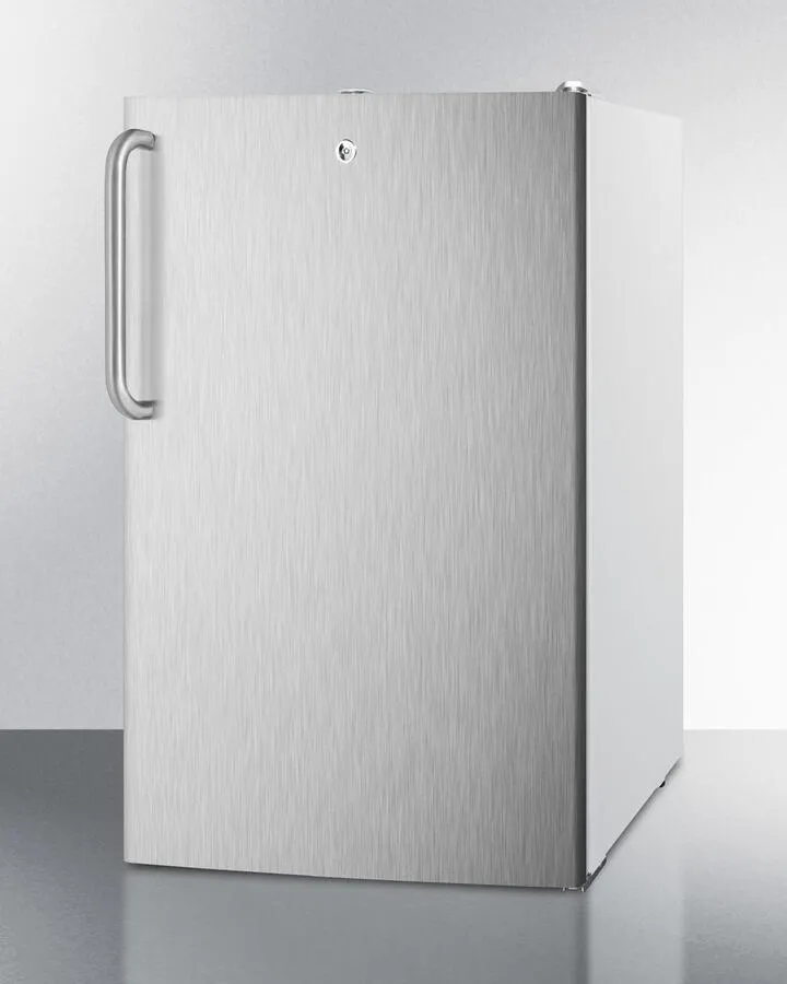 Summit FS407L7SSTB Commercially Listed 20 Wide Counter Height All-Freezer. -20 C Capable With A Lock. Stainless Steel Door. Towel Bar Handle And White Cabinet