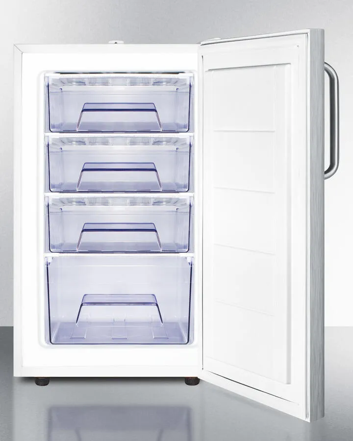 Summit FS407L7SSTB Commercially Listed 20 Wide Counter Height All-Freezer. -20 C Capable With A Lock. Stainless Steel Door. Towel Bar Handle And White Cabinet