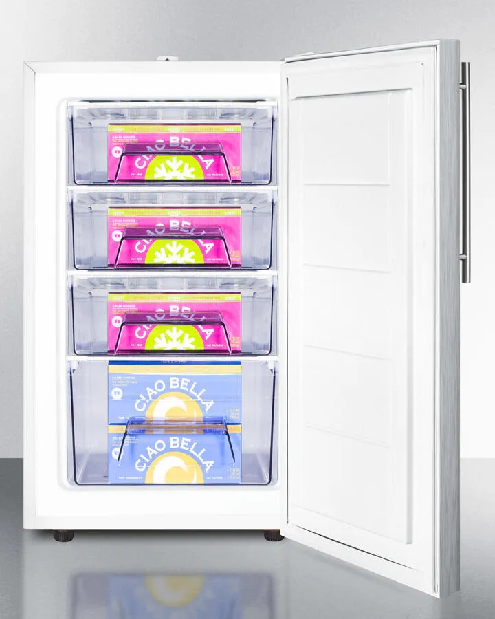 Summit FS407LBI7SSHV Commercially Listed 20 Wide Built-In Undercounter All-Freezer. -20 C Capable With A Lock. Stainless Steel Door. Thin Handle And White Cabinet