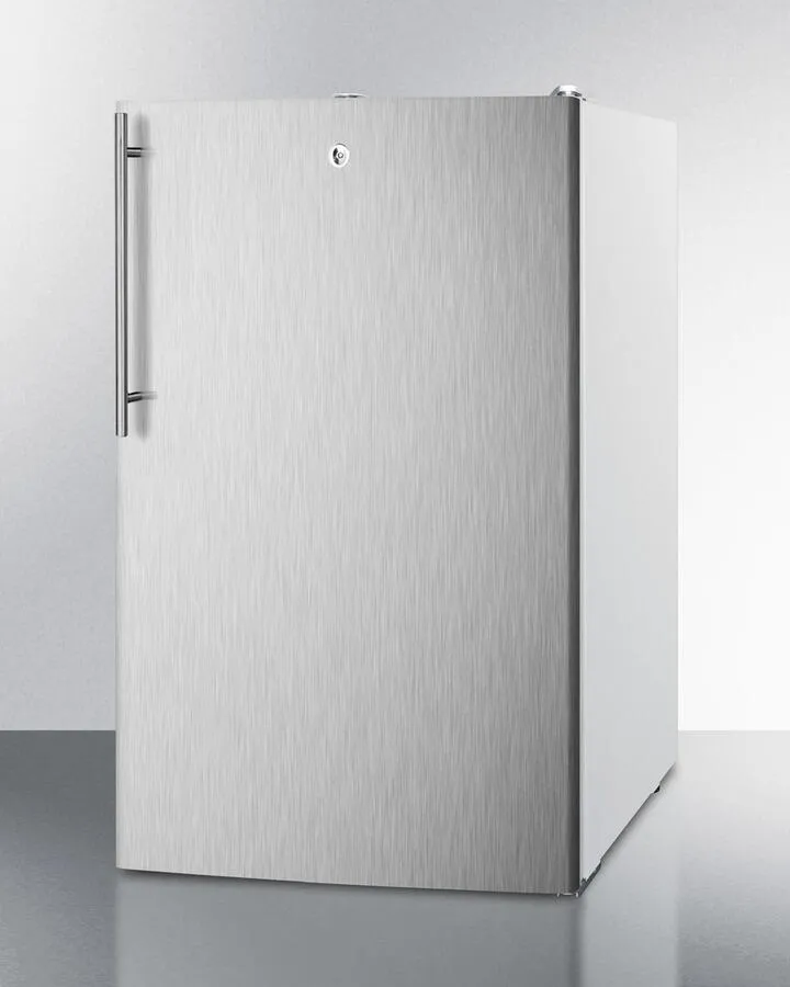Summit FS407LBI7SSHV Commercially Listed 20 Wide Built-In Undercounter All-Freezer. -20 C Capable With A Lock. Stainless Steel Door. Thin Handle And White Cabinet