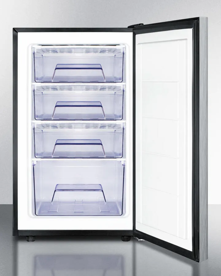 Summit FS408BL7SSHH Commercially Listed 20 Wide Counter Height All-Freezer. -20 C Capable With A Lock. Stainless Steel Door. Horizontal Handle And Black Cabinet