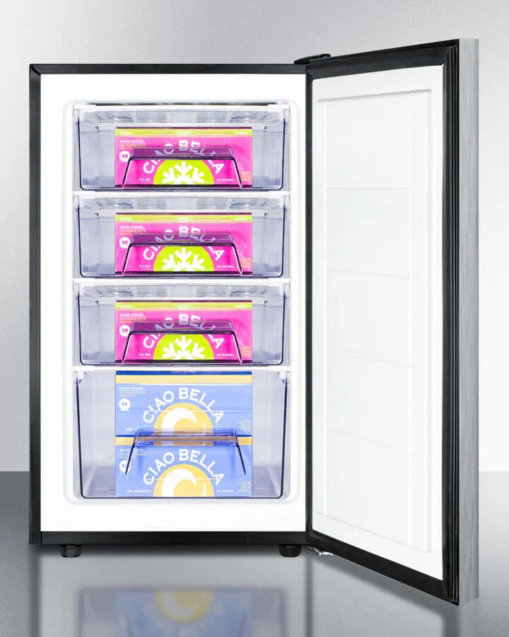 Summit FS408BL7SSHH Commercially Listed 20 Wide Counter Height All-Freezer. -20 C Capable With A Lock. Stainless Steel Door. Horizontal Handle And Black Cabinet