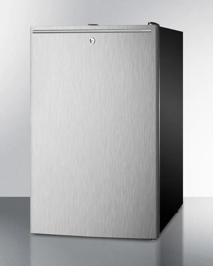 Summit FS408BL7SSHH Commercially Listed 20 Wide Counter Height All-Freezer. -20 C Capable With A Lock. Stainless Steel Door. Horizontal Handle And Black Cabinet