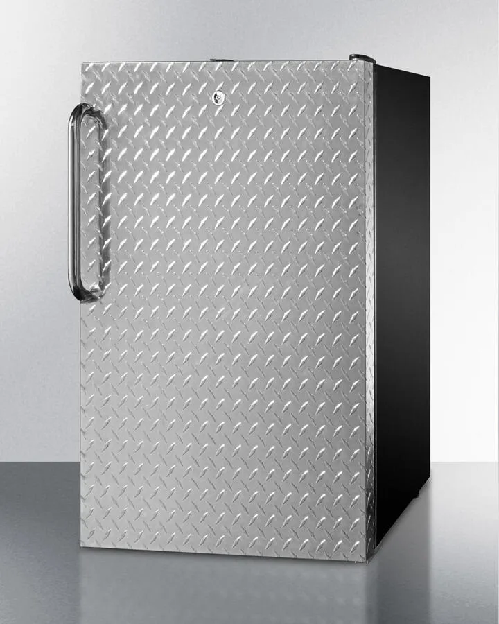 Summit FS408BLBI7DPL Commercially Listed 20 Wide Built-In Undercounter All-Freezer. -20 C Capable With A Lock. Diamond Plate Door And Black Cabinet