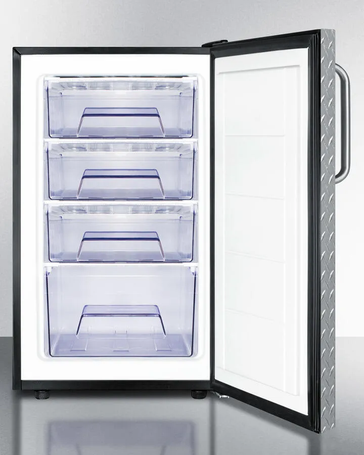 Summit FS408BLBI7DPL Commercially Listed 20 Wide Built-In Undercounter All-Freezer. -20 C Capable With A Lock. Diamond Plate Door And Black Cabinet