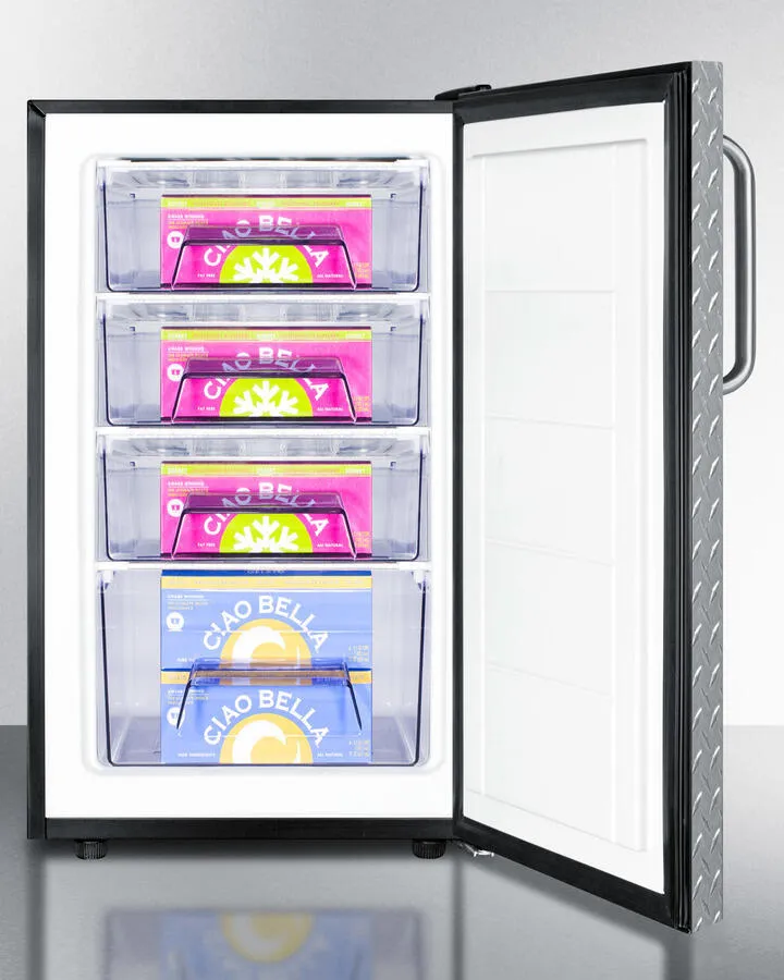 Summit FS408BLBI7DPL Commercially Listed 20 Wide Built-In Undercounter All-Freezer. -20 C Capable With A Lock. Diamond Plate Door And Black Cabinet