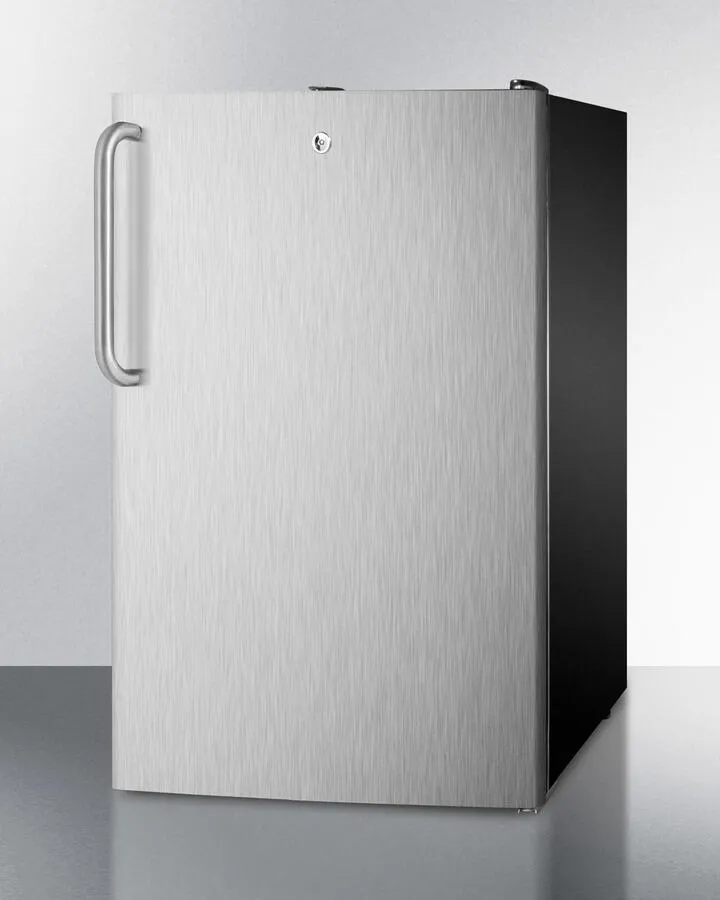 Summit FS408BLBI7SSTB Commercially Listed 20 Wide Built-In Undercounter All-Freezer. -20 C Capable With A Lock. Stainless Steel Door. Towel Bar Handle And Black Cabinet