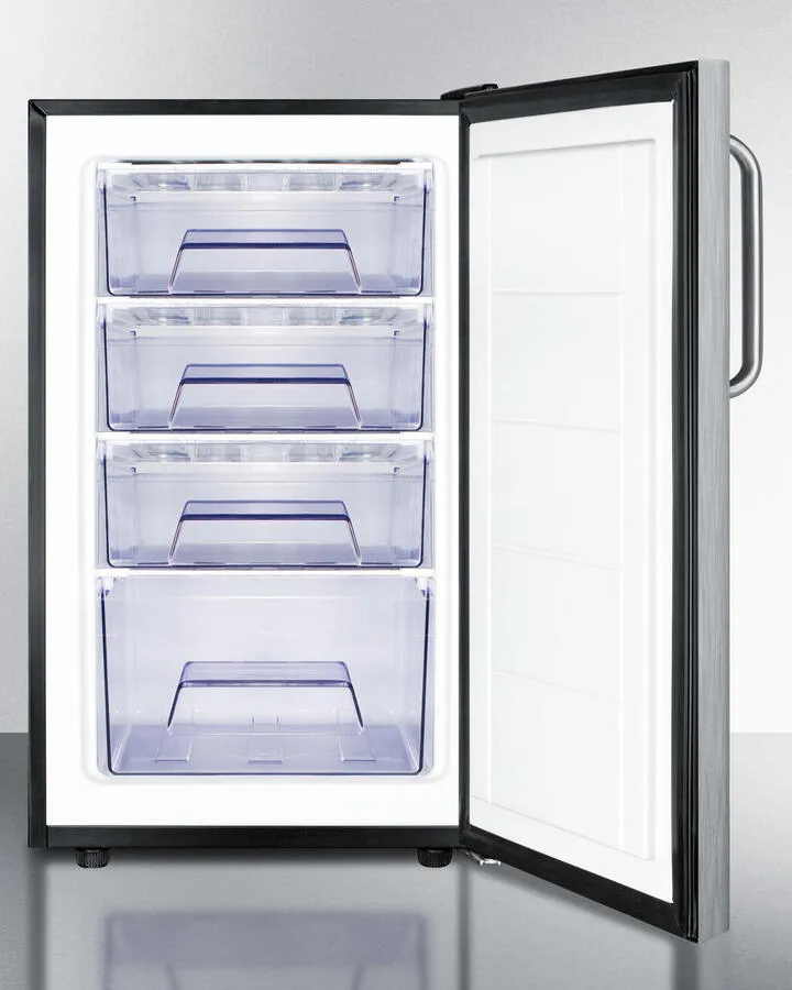 Summit FS408BLBI7SSTB Commercially Listed 20 Wide Built-In Undercounter All-Freezer. -20 C Capable With A Lock. Stainless Steel Door. Towel Bar Handle And Black Cabinet