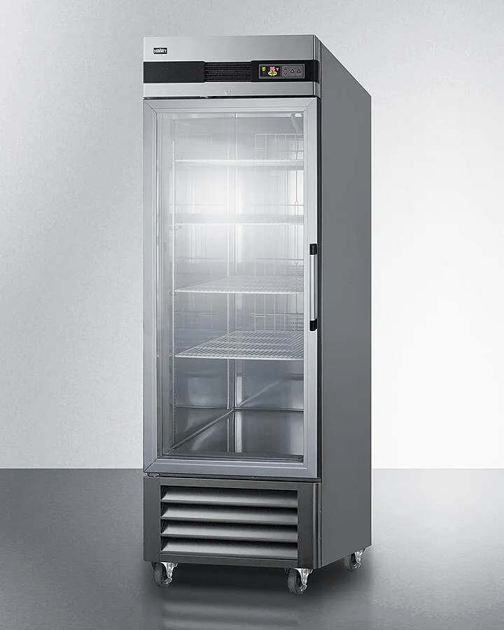 Summit SCR23SSGLH 23 Cu.Ft. Commercial Reach-In Refrigerator In Complete Stainless Steel With Glass Door And Left Hand Door Swing
