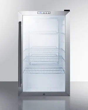 Summit SCR486L Commercial Freestanding Beverage Merchandiser Designed For The Display And Refrigeration Of Beverages And Sealed Food. With Glass Door. Black Cabinet. Front Lock. And Digital Thermostat