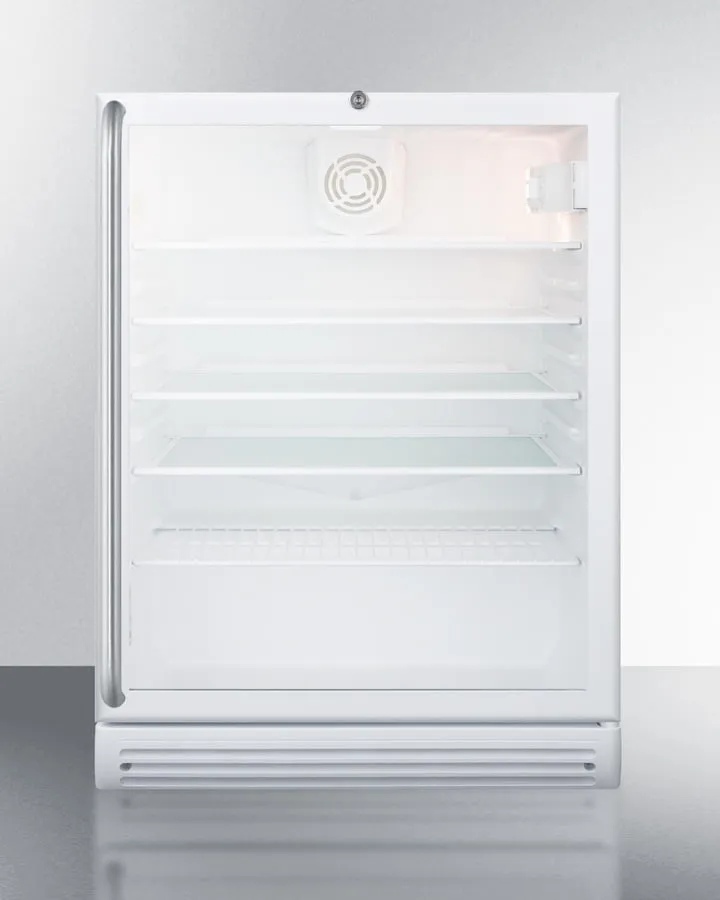 Summit SCR600GLBISHADA Commercially Listed Ada Compliant Built-In Undercounter Beverage Center With White Cabinet. Glass Door. Full-Length Stainless Steel Towel Bar Handle. And Lock