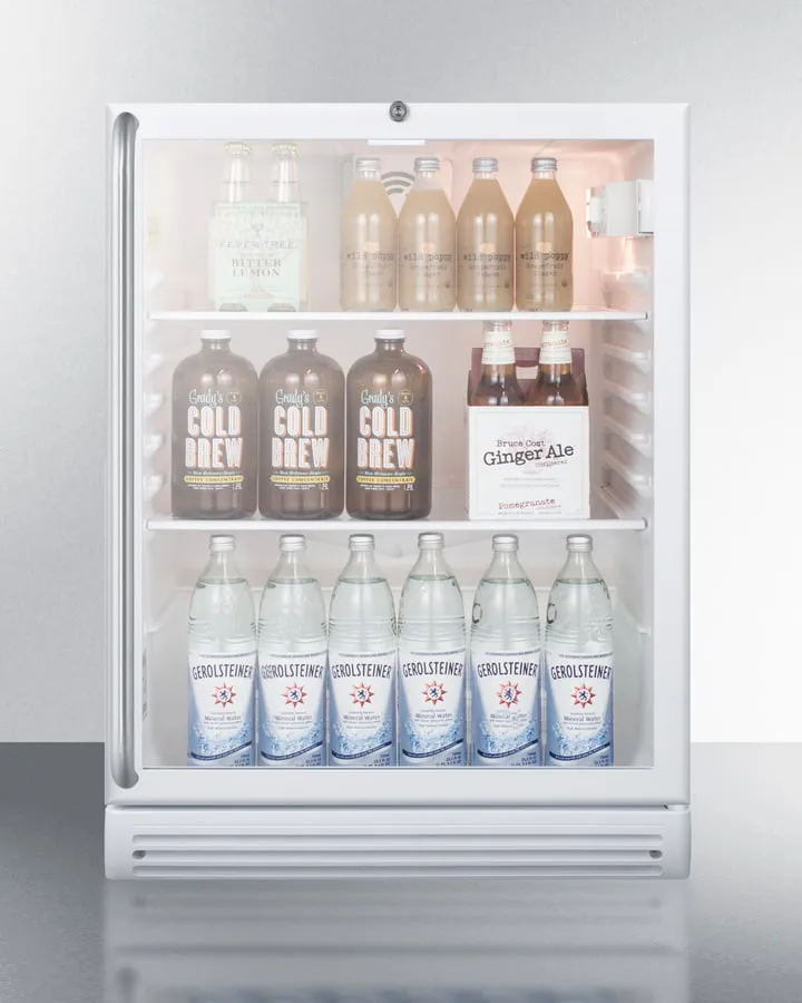 Summit SCR600GLBISHADA Commercially Listed Ada Compliant Built-In Undercounter Beverage Center With White Cabinet. Glass Door. Full-Length Stainless Steel Towel Bar Handle. And Lock