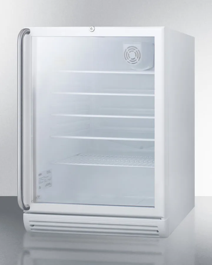 Summit SCR600GLBISHADA Commercially Listed Ada Compliant Built-In Undercounter Beverage Center With White Cabinet. Glass Door. Full-Length Stainless Steel Towel Bar Handle. And Lock