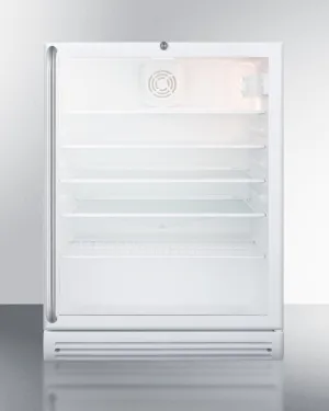 Summit SCR600GLBISHADA Commercially Listed Ada Compliant Built-In Undercounter Beverage Center With White Cabinet. Glass Door. Full-Length Stainless Steel Towel Bar Handle. And Lock
