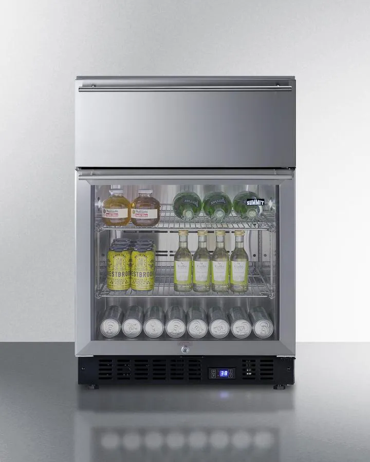 Summit SCR615TDCSS 24 Wide Built-In Commercial Beverage Refrigerator With Top Drawer