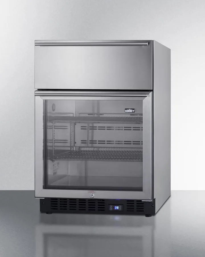 Summit SCR615TDCSS 24 Wide Built-In Commercial Beverage Refrigerator With Top Drawer